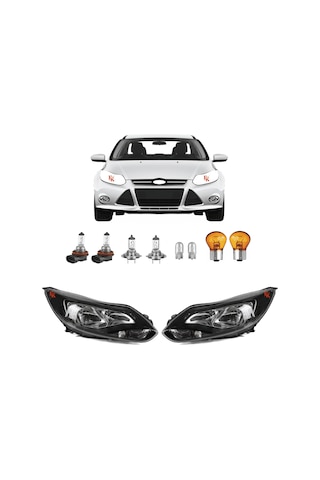 Ford Focus 3 Ön Far Lamba Siyah Zemin Sağ Sol Takım 2011--2015 Ford Focus 3 Ön Far Lamba Siyah Zemin Sağ Sol Takım 2011--2015