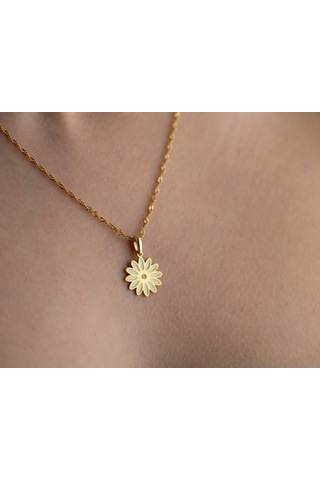 Papatya Silver 925 Ayar Gold Renk Mineli Pırlantalı Papatya Kolye Gold