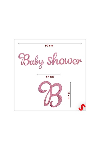 Baby Shower Simli Folyo Karton Banner, 90 Cm - Pembe Diğer