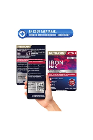 Nutraxin Iron Max 17 Mg 30 Tablet - Gentle Iron, Vitamin C, B12, B6, Folik Asit