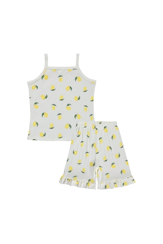 Civil Girls Limon Desenli Şortlu 10-13 Yaş Pijama Takımı - Kırık Beyaz
