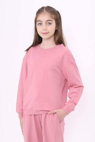 Kız Çocuk Relax Fit Bisiklet Yaka Baskılı Sweatshirt - 2 İplik Gülkurusu