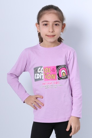 Hçm Kız Çocuk Uzun Kollu Tshirt 4 Mevsim Bisiklet Yaka Cool Edition Baskılı D45 Lila