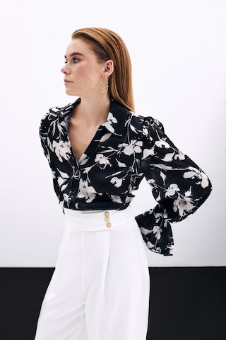 Sateen Kol Detaylı Gömlek - Siyah-135825 Siyah