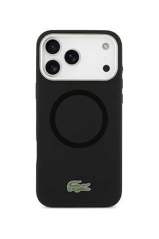 Apple Uyumlu iPhone 17 Pro Max Kılıf Lacoste Lisanslı M-safeli İkonik Metal Kamera Çerçeveli Silikon Kapak Siyah Siyah