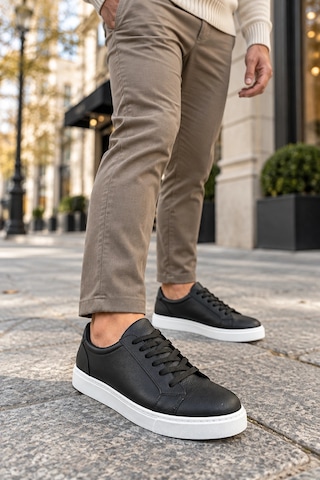 Mevese Etile Bağcıklı Cilt Erkek Günlük Sneaker Ayakkabı - Siyah