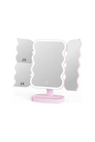 Valkyrie Xr-750 Led Işıklı Katlanabilir Makyaj Aynası - 2x 3x Büyütme Modu - Dokunmatik Touch Ekran - Pilli Pembe