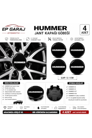 Hummer Jant Kapağı Göbeği 5.1 Cm 4 Lü Set