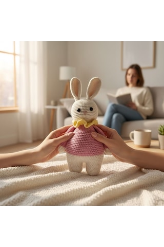 Oyuncak Tavşan Amigurumi Oyun Arkadaşı Krem - Pembe
