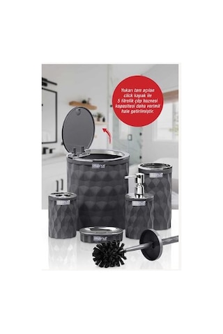Okyanus Home Diamond Antrasit Kromlu Click Kapak 5'li Banyo Seti Antrasit