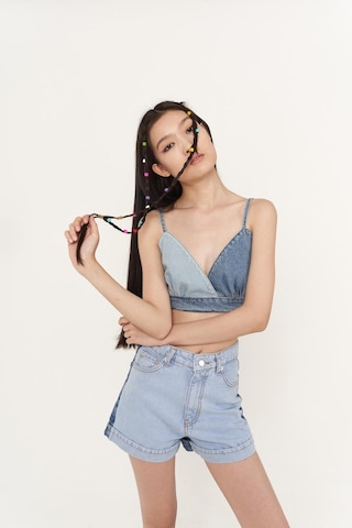 Holly Lolly Yüksek Bell, Çift Renkli Mini Ocean Jean Şort Mavi