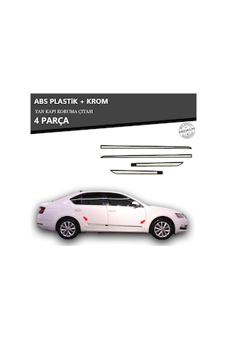 Skoda Octavia 2013 Üzeri Yan Kapı Koruma Çıtası Plastik + Krom Unvrslppkçt00025