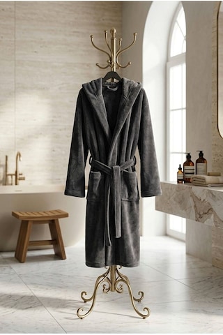 Rashell Welsoft Kapüşonlu Peluş Bornoz Dark Antrasit