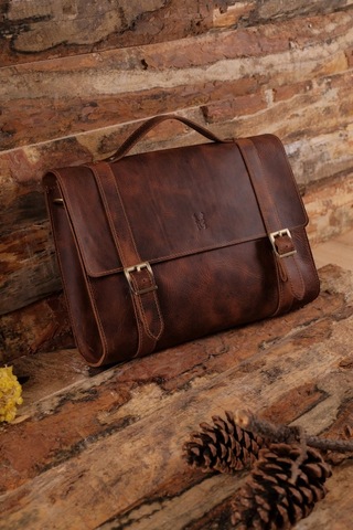 Toronto - Hakiki Deri Postacı Ve Evrak Çantası Kahverengi