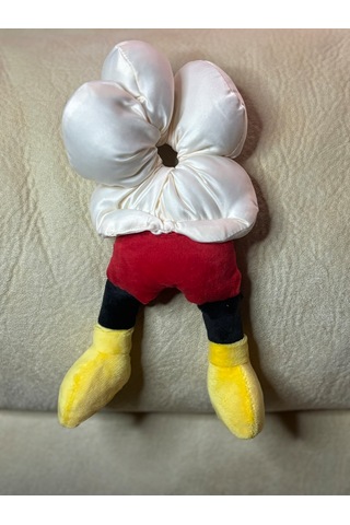 Mickeyy Mouse Figürlü Saten Puantiyeli Scrunchie Simit Toka - Çılgın Topuz Tokası Beyaz