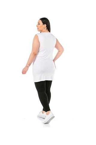 Disentis Büyük Beden Yuvarlak Yaka Kalın Askılı Viskon Uzun Beyaz Body