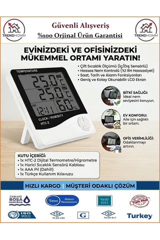 Temperature Htc-1 - Saatli - Dijital Termometre - Sıcaklık & Nem Ölçer