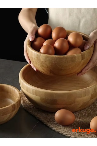 Bambu 3 Lü Salata Kasesi, Sunum Kasesi, Dekoratif Kase, İskandinav Kase