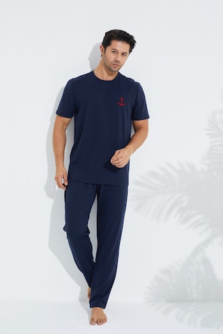Siyah İnci Kısa Kollu Örme Erkek Pijama Takım 7794 Lacivert
