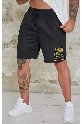 Benroma Çiçekli A Baskılı Unisex Şort Siyah