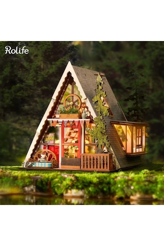 Rolife Dg181 Üçgen Tiny House A-frame Cabin Dıy Minyatür Maket Model Seti Mini Dollhouse 3d Model Kit Detaylı Dekoratif Hobi Seti 3d Puzzle