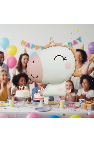 51x54 Cm Retro Unicorn Karamel Pembe Folyo Balon - Doğum Günü Parti Dekorasyon Balonu Çok Renkli