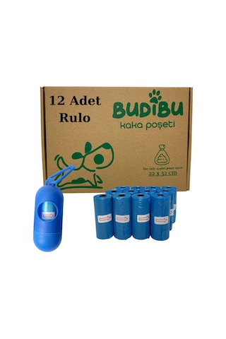 Budibu Köpek Kaka Poşeti Dışkı Torbası 12 Rulo + Taşıma Çantası Mavi