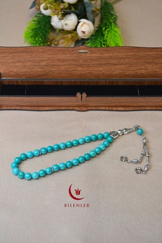 Firuze Taşlı 33 Lü Erkek Tesbih Doğal Taş, Özel Kutulu Turkuaz