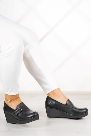 Erkan Saçmacı Taylor Siyah Hakiki Deri Dolgu Topuklu Günlük Ayakkabı Siyah