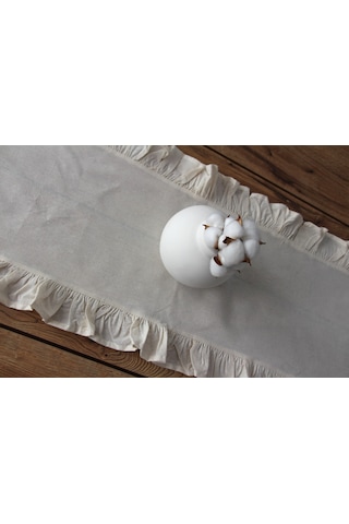 Fırfırlı Keten Masa Runner 40x110 Cm 5001-fırfır Bej
