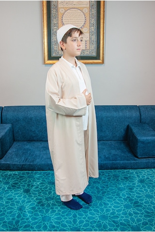 Krem Buhara Yaka Namaz Elbisesi Erkek Çocuk Cübbe Krem