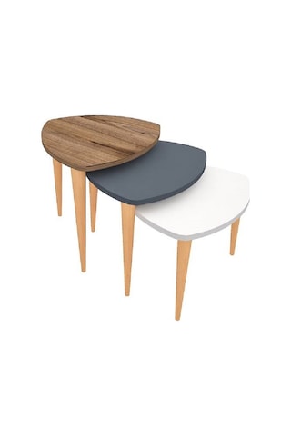 Flora ROLL Sehpa Ahşap Ayaklı Üçlü Zigon