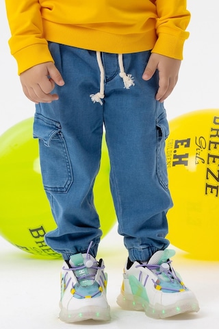 Breeze Girls & Boys Erkek Çocuk Kot Pantolon Beli Paçası Lastikli Kargo Cepli 1-4 Yaş, Mavi-mavi Mavi