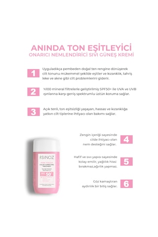 ﻿Sinoz Pink Touch Yüksek Koruyucu Ton Eşitleyici Pembe Yüz Güneş Kremi SPF50+ 50 ML