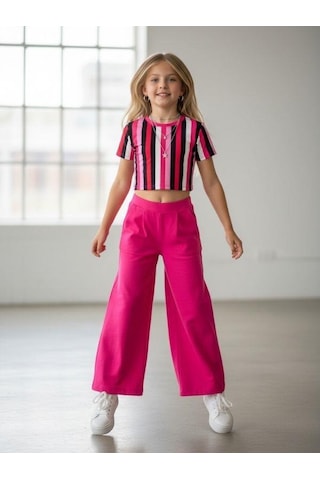Zekids Kız Çocuk Bol Paça Rahat Kesim Pantolon-16900 Pembe