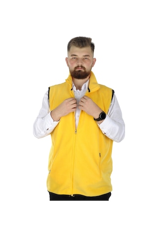 Mode Xl Erkek Polar Yelek Dik Yaka Fermuarlı 22549 Sarı 001