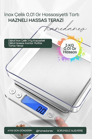 Dijital İnox Çelik 3 Kg Kapasiteli Dijital Hassas Kantar Mutfak Tartısı Terazi Gri