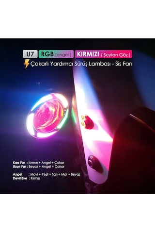Beyaz Rgb Angel Kırmızı Şeytan Göz Çakarlı 20w Motorsiklet Sis Fa