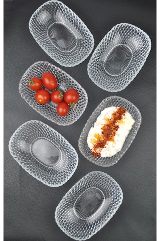 6'lı Cam Kase Sunum Kayık Tabak Meze Tabağı Çerezlik 15cm-vera