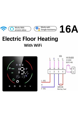 Ranyeek East2 Siyah 16a Wifi Akıllı Isıtma Termostati, Uzak Kontrol, Zamanlama, Nem Ve Hava Durumu Gösterimi, Çocuk Kilidi, Elektrikli Zemin Isıtıcıları İçin