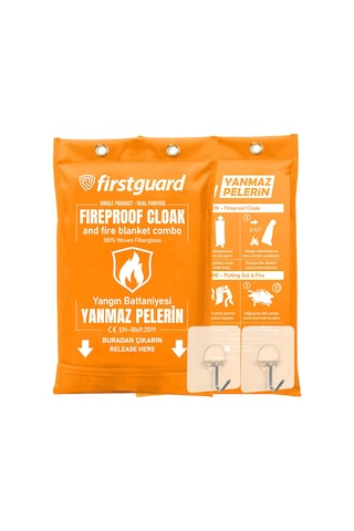 Firstguard Yanmaz Pelerin Ve Yangın Battaniyesi, 550 C 1022 F Dayanıklı,%100 Fiberglas, 160x145 Cm, Askı Aparatı Hediyeli,ce En1869:2019
