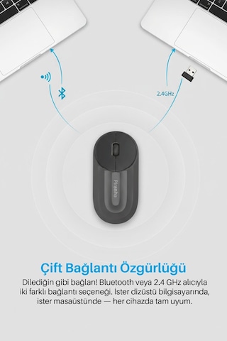 7657 Bluetooth + 2.4 Ghz Şarj Edilebilir Sessiz Tuşlu Kablosuz Mouse 7657