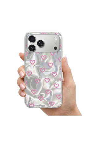 Apple İphone 17 Pro Max Uyumlu Kılıf Pink Heart Silikon Kılıf Pembe