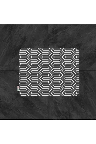 Banyo Paspası Siyah Beyaz Baskılı 50x80 Püsküllü Polyester Kaymaz Beyaz - Siyah