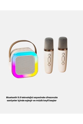 Karaoke Hoparlör Taşınabilir Çift Mikrofonlu Ve Led Işıklı Bluetooth 5.0 -