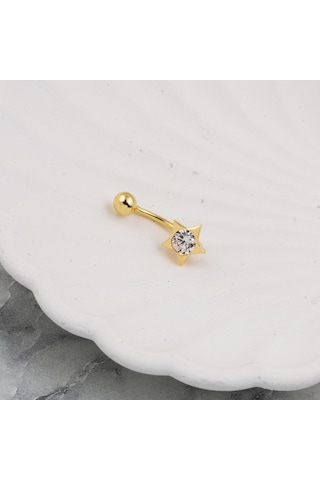 Bilezikci Yıldız Tek Taşlı 14 Ayar Kadın Göbek Piercing Sarı
