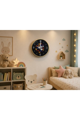 Çiçek Bahçesi Dekoratif Duvar Saati Gold Çerçeveli Modern Tasarım