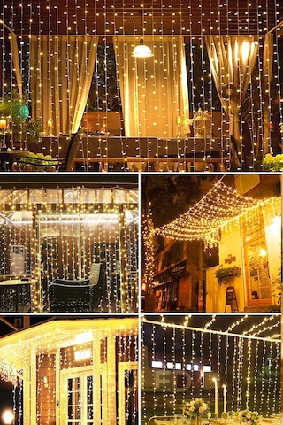 Perde Led Işık 3x3 Metre 220v Fişli Saçaklı Ambiyans Süs Ve Dekor Led Işık Süsleme Ledi Sarı