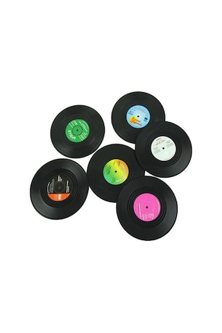 6 Adet Record Coaster Temizlemesi Kolay Hafif Retro Disk Kayıt Bardak Ev Restoran Bar Partisi İçin Siyah