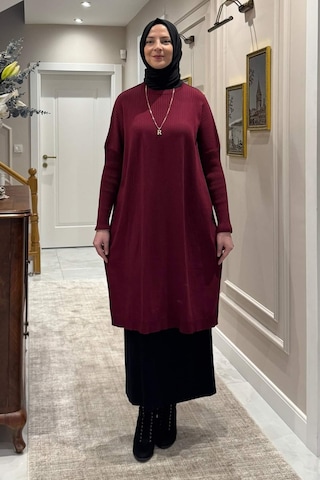 Rabia Şamlı Dora Triko Tunik Bordo Çok Renkli